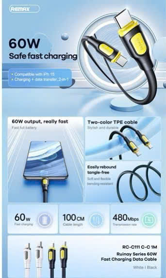 cap-2-dau-type-c-60w-remax-rc-c111-dai-1m